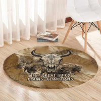 Buffalo Skull Native American Round Carpet Tribal Symbols and Mountain Scene Great Herd and Plains Guardians - Wonder Print Shop