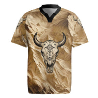 Buffalo Skull Native American Rugby Jersey Tribal Symbols and Mountain Scene Great Herd and Plains Guardians - Wonder Print Shop