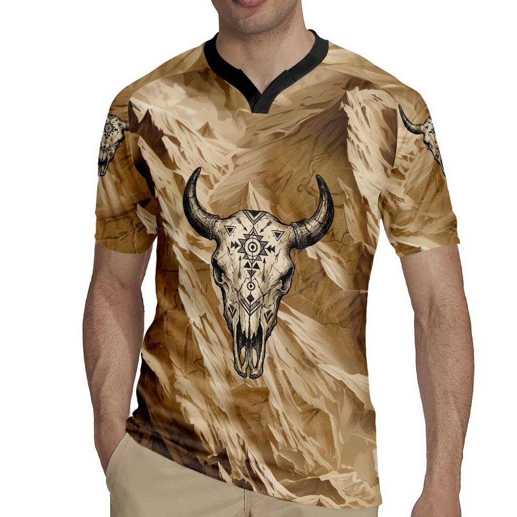 Buffalo Skull Native American Rugby Jersey Tribal Symbols and Mountain Scene Great Herd and Plains Guardians - Wonder Print Shop