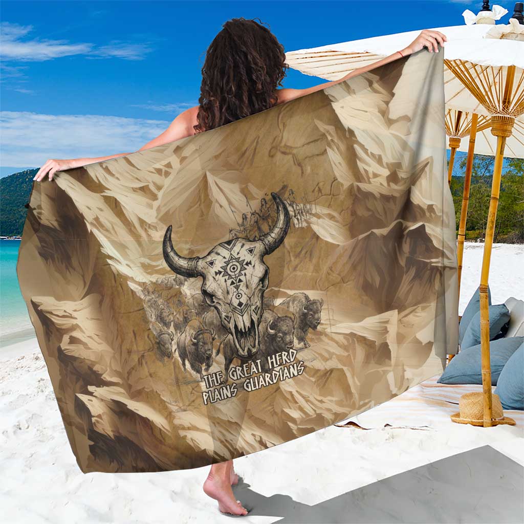 Buffalo Skull Native American Sarong Tribal Symbols and Mountain Scene Great Herd and Plains Guardians - Wonder Print Shop