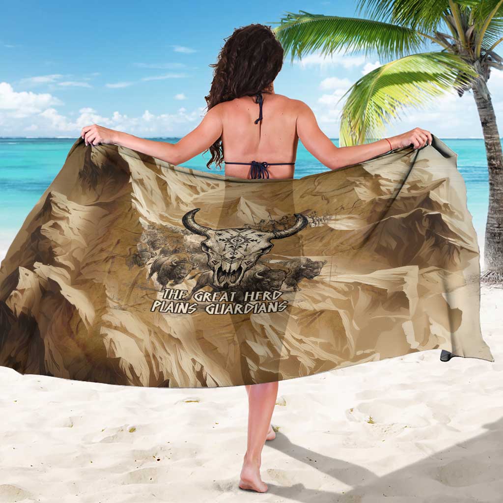 Buffalo Skull Native American Sarong Tribal Symbols and Mountain Scene Great Herd and Plains Guardians - Wonder Print Shop