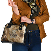 Buffalo Skull Native American Shoulder Handbag Tribal Symbols and Mountain Scene Great Herd and Plains Guardians - Wonder Print Shop