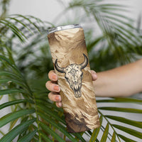 Buffalo Skull Native American Skinny Tumbler Tribal Symbols and Mountain Scene Great Herd and Plains Guardians - Wonder Print Shop
