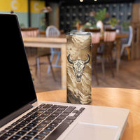 Buffalo Skull Native American Skinny Tumbler Tribal Symbols and Mountain Scene Great Herd and Plains Guardians - Wonder Print Shop
