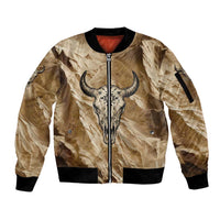 Buffalo Skull Native American Sleeve Zip Bomber Jacket Tribal Symbols and Mountain Scene Great Herd and Plains Guardians - Wonder Print Shop