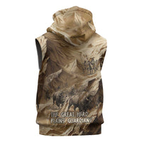 Buffalo Skull Native American Sleeveless Hoodie Tribal Symbols and Mountain Scene Great Herd and Plains Guardians - Wonder Print Shop