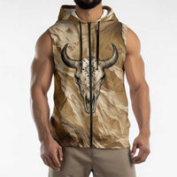 Buffalo Skull Native American Sleeveless Zip Hoodie Tribal Symbols and Mountain Scene Great Herd and Plains Guardians - undefined