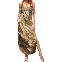 Buffalo Skull Native American Summer Maxi Dress Tribal Symbols and Mountain Scene Great Herd and Plains Guardians - Wonder Print Shop