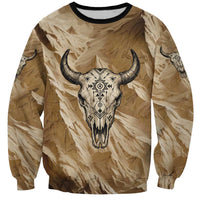 Buffalo Skull Native American Sweatshirt Tribal Symbols and Mountain Scene Great Herd and Plains Guardians - Wonder Print Shop