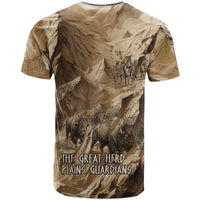 Buffalo Skull Native American T Shirt Tribal Symbols and Mountain Scene Great Herd and Plains Guardians - Wonder Print Shop