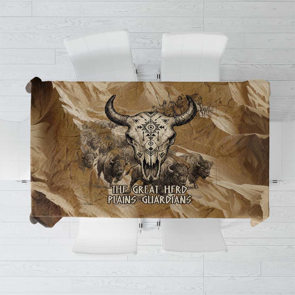 Buffalo Skull Native American Tablecloth Tribal Symbols and Mountain Scene Great Herd and Plains Guardians - Wonder Print Shop