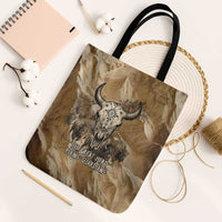 Buffalo Skull Native American Tote Bag Tribal Symbols and Mountain Scene Great Herd and Plains Guardians - Wonder Print Shop