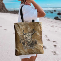 Buffalo Skull Native American Tote Bag Tribal Symbols and Mountain Scene Great Herd and Plains Guardians - Wonder Print Shop