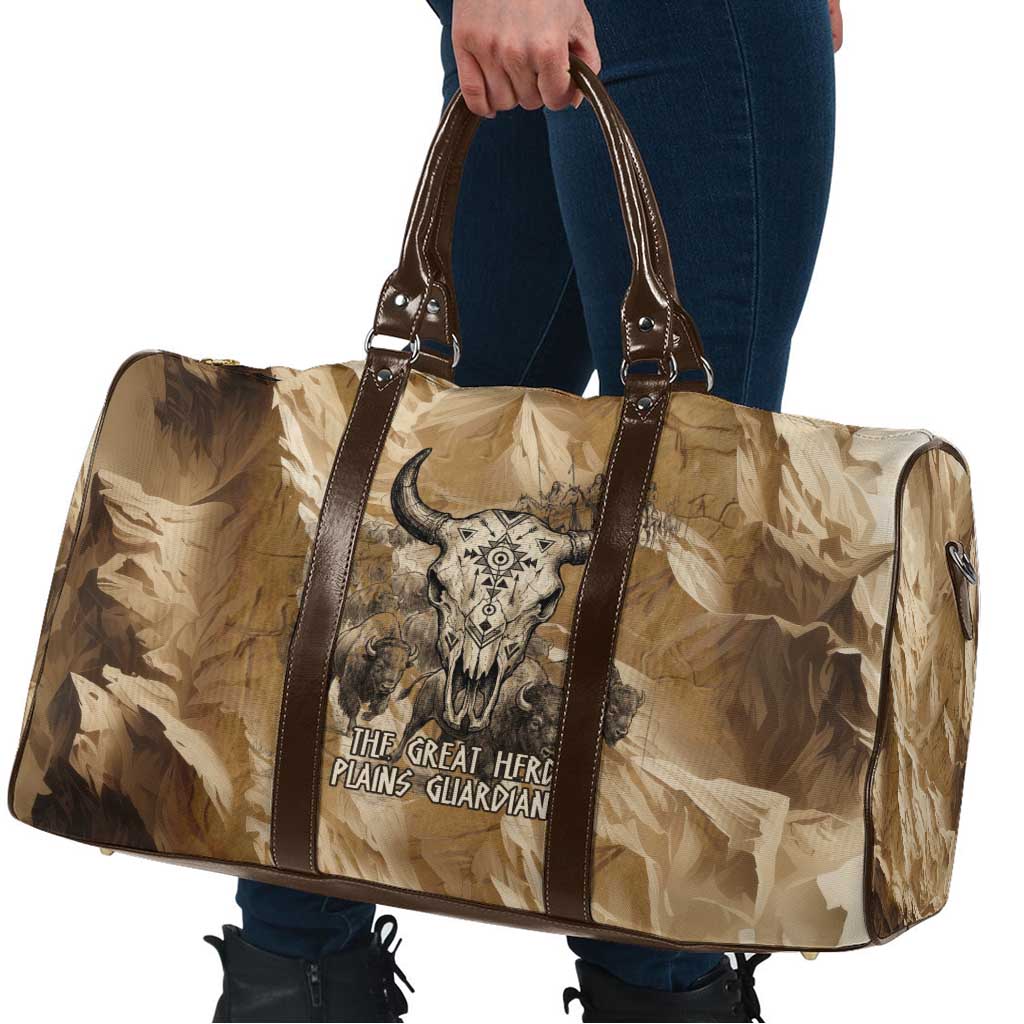 Buffalo Skull Native American Travel Bag Tribal Symbols and Mountain Scene Great Herd and Plains Guardians - Wonder Print Shop