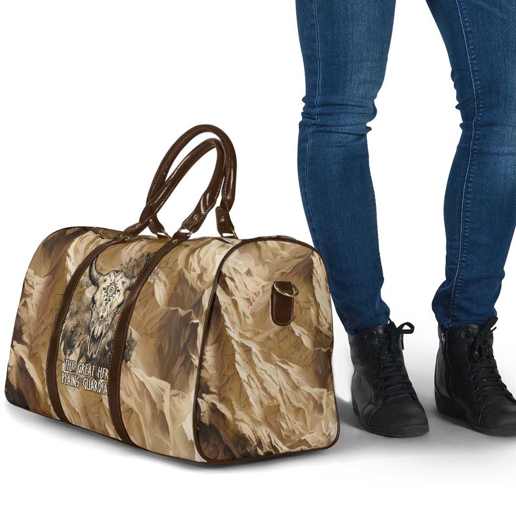 Buffalo Skull Native American Travel Bag Tribal Symbols and Mountain Scene Great Herd and Plains Guardians - Wonder Print Shop