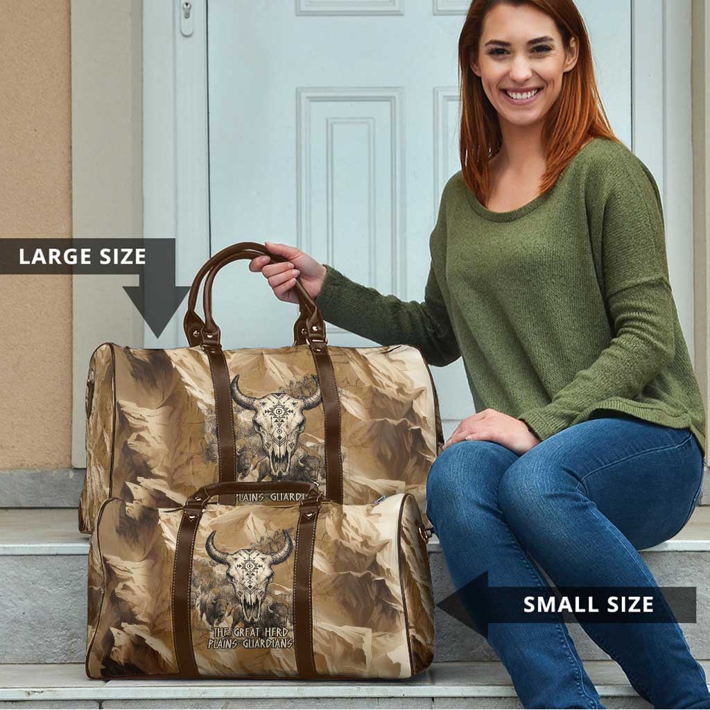 Buffalo Skull Native American Travel Bag Tribal Symbols and Mountain Scene Great Herd and Plains Guardians - Wonder Print Shop