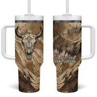 Buffalo Skull Native American Tumbler With Handle Tribal Symbols and Mountain Scene Great Herd and Plains Guardians - Wonder Print Shop