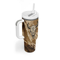 Buffalo Skull Native American Tumbler With Handle Tribal Symbols and Mountain Scene Great Herd and Plains Guardians - Wonder Print Shop