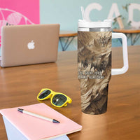 Buffalo Skull Native American Tumbler With Handle Tribal Symbols and Mountain Scene Great Herd and Plains Guardians - Wonder Print Shop