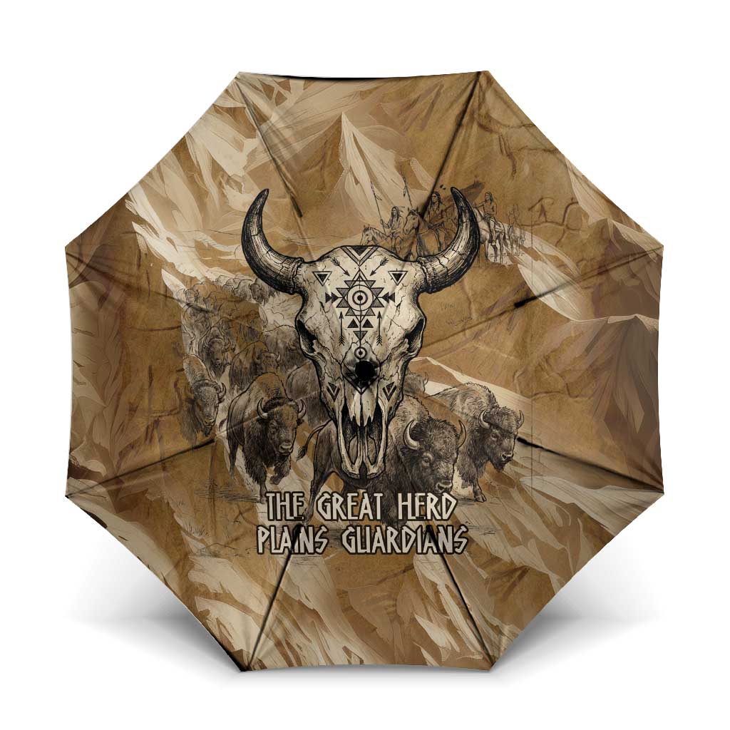 Buffalo Skull Native American Umbrella Tribal Symbols and Mountain Scene Great Herd and Plains Guardians - Wonder Print Shop