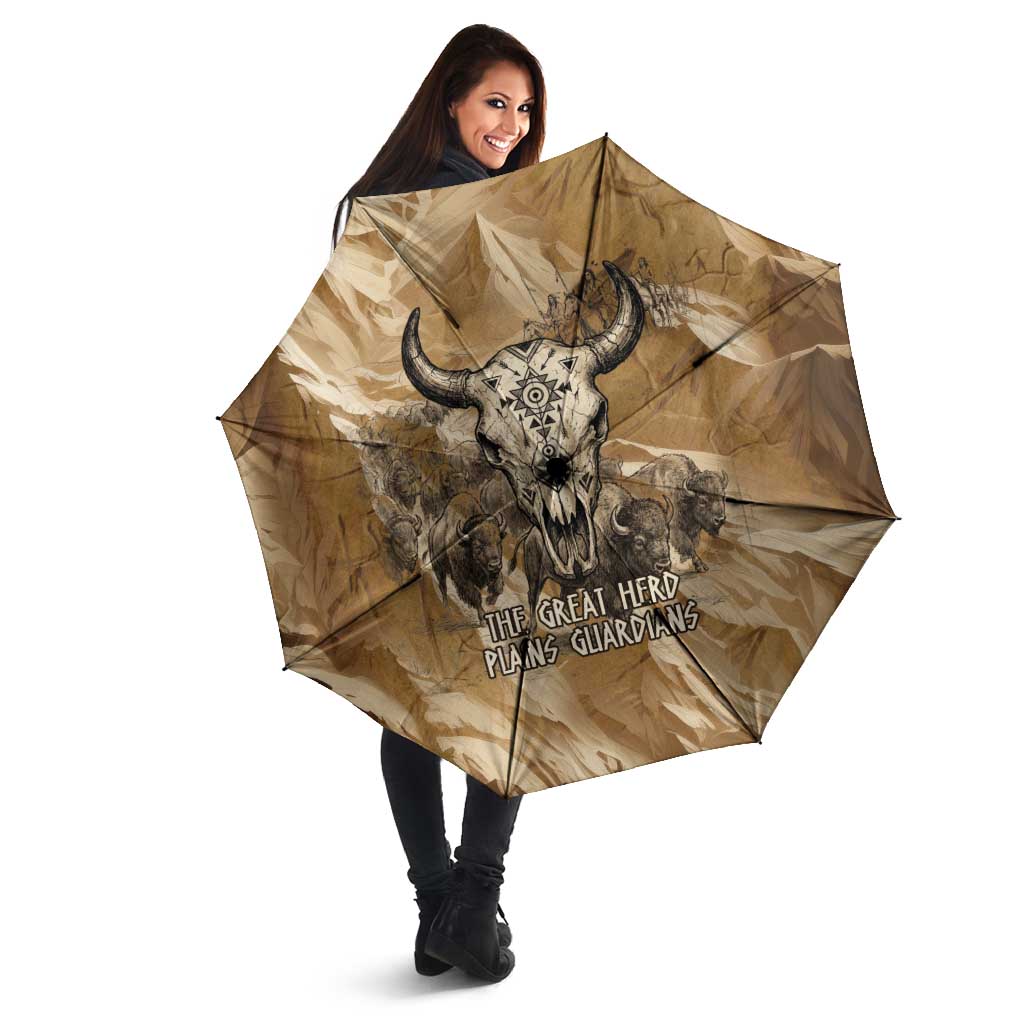 Buffalo Skull Native American Umbrella Tribal Symbols and Mountain Scene Great Herd and Plains Guardians - Wonder Print Shop