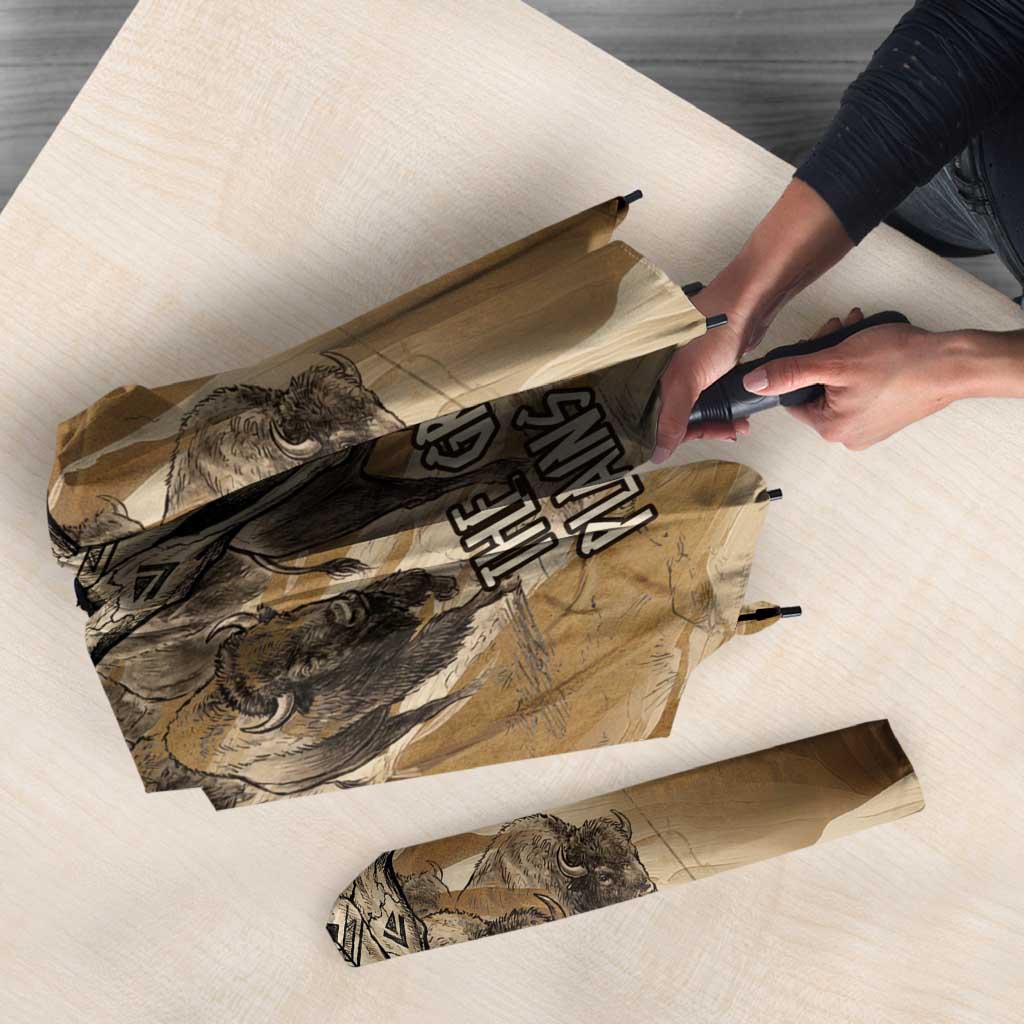 Buffalo Skull Native American Umbrella Tribal Symbols and Mountain Scene Great Herd and Plains Guardians - Wonder Print Shop