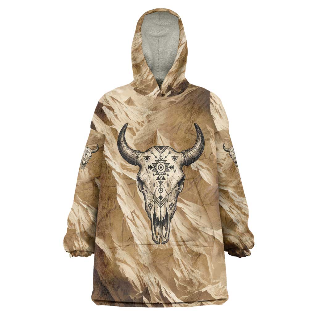 Buffalo Skull Native American Wearable Blanket Hoodie Tribal Symbols and Mountain Scene Great Herd and Plains Guardians - Wonder Print Shop