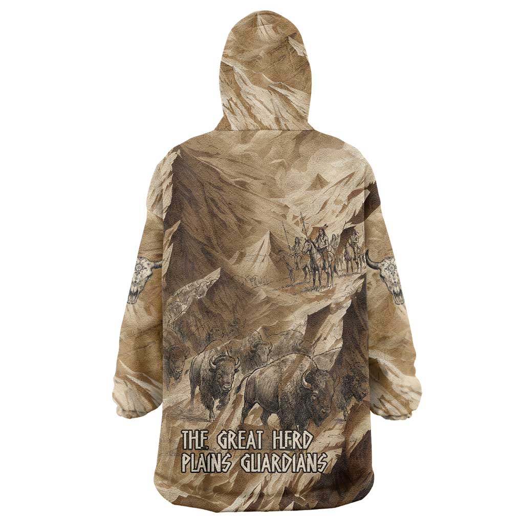 Buffalo Skull Native American Wearable Blanket Hoodie Tribal Symbols and Mountain Scene Great Herd and Plains Guardians - Wonder Print Shop