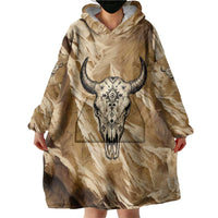 Buffalo Skull Native American Wearable Blanket Hoodie Tribal Symbols and Mountain Scene Great Herd and Plains Guardians - Wonder Print Shop