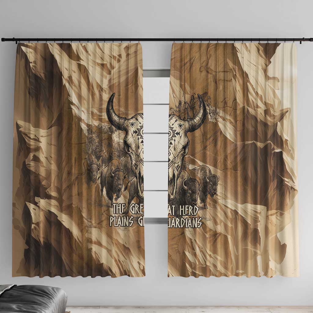 Buffalo Skull Native American Window Curtain Tribal Symbols and Mountain Scene Great Herd and Plains Guardians - Wonder Print Shop