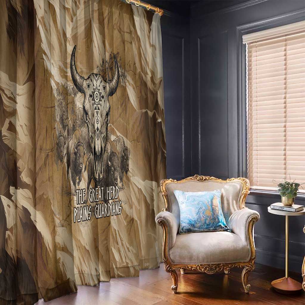 Buffalo Skull Native American Window Curtain Tribal Symbols and Mountain Scene Great Herd and Plains Guardians - Wonder Print Shop