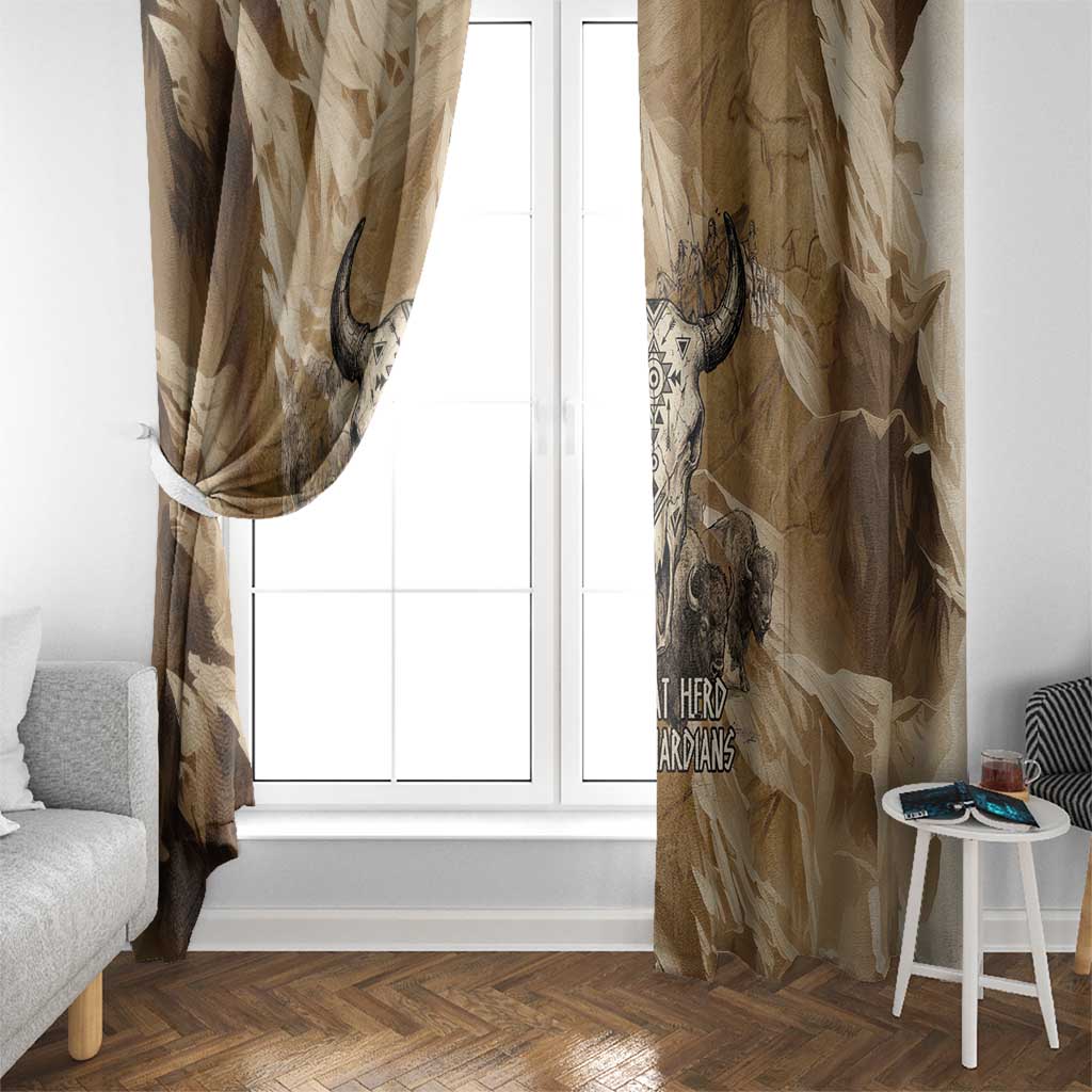 Buffalo Skull Native American Window Curtain Tribal Symbols and Mountain Scene Great Herd and Plains Guardians - Wonder Print Shop