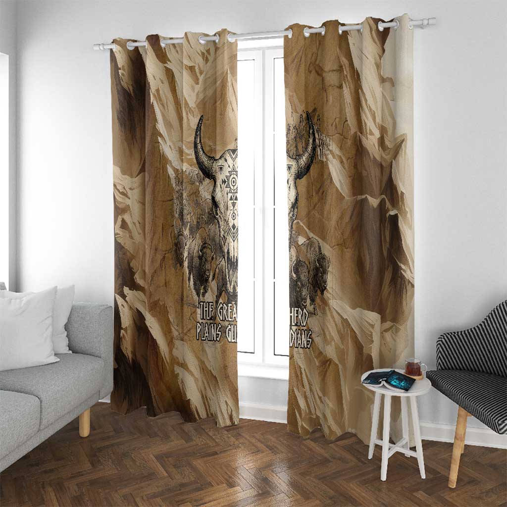 Buffalo Skull Native American Window Curtain Tribal Symbols and Mountain Scene Great Herd and Plains Guardians - Wonder Print Shop