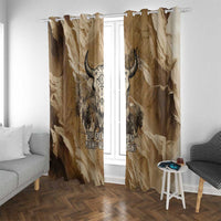 Buffalo Skull Native American Window Curtain Tribal Symbols and Mountain Scene Great Herd and Plains Guardians - Wonder Print Shop