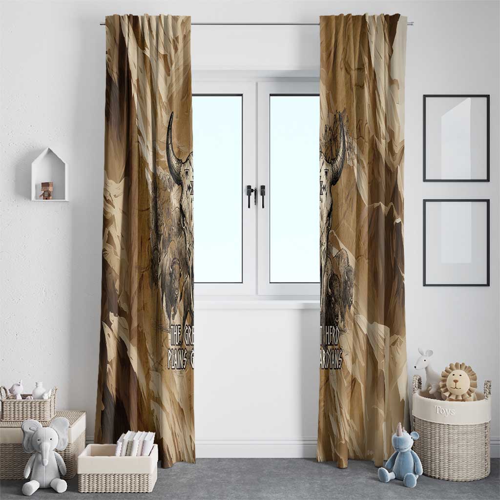 Buffalo Skull Native American Window Curtain Tribal Symbols and Mountain Scene Great Herd and Plains Guardians - Wonder Print Shop