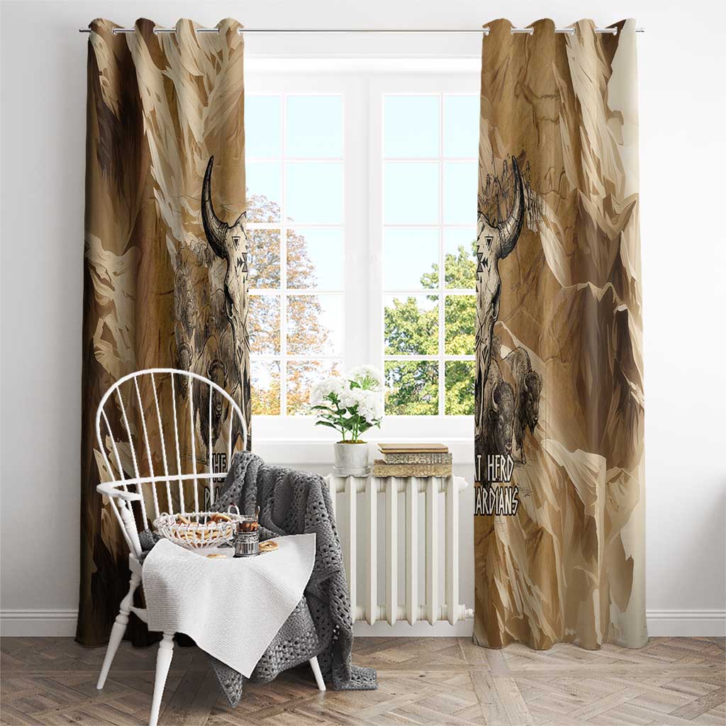 Buffalo Skull Native American Window Curtain Tribal Symbols and Mountain Scene Great Herd and Plains Guardians - Wonder Print Shop