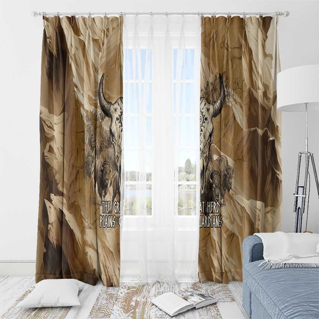 Buffalo Skull Native American Window Curtain Tribal Symbols and Mountain Scene Great Herd and Plains Guardians - Wonder Print Shop