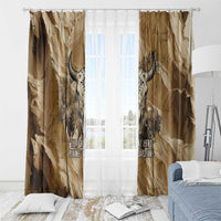 Buffalo Skull Native American Window Curtain Tribal Symbols and Mountain Scene Great Herd and Plains Guardians - Wonder Print Shop