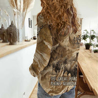 Buffalo Skull Native American Women Casual Shirt Tribal Symbols and Mountain Scene Great Herd and Plains Guardians - Wonder Print Shop