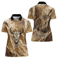 Buffalo Skull Native American Women Polo Shirt Tribal Symbols and Mountain Scene Great Herd and Plains Guardians - Wonder Print Shop