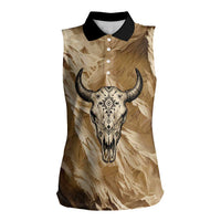 Buffalo Skull Native American Women Sleeveless Polo Shirt Tribal Symbols and Mountain Scene Great Herd and Plains Guardians - Wonder Print Shop