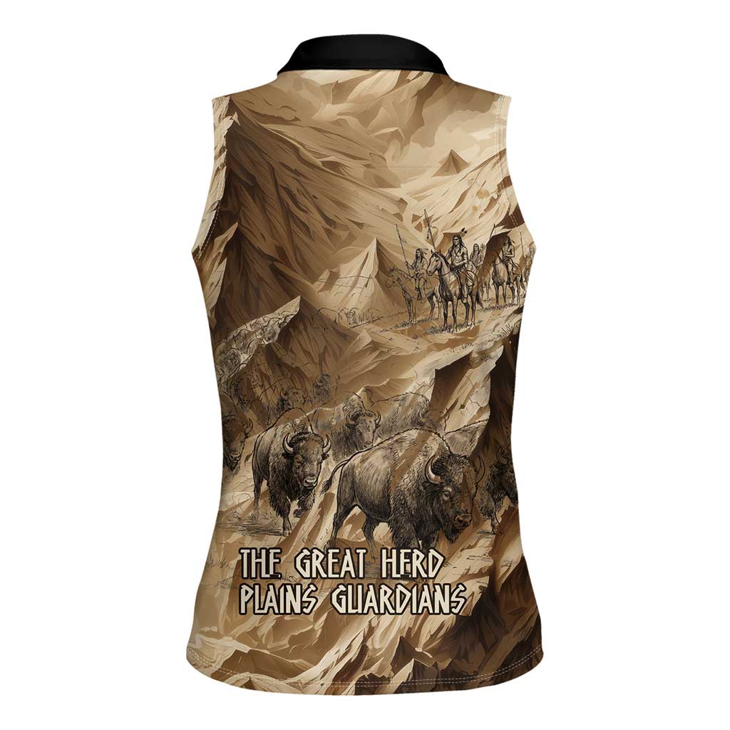 Buffalo Skull Native American Women Sleeveless Polo Shirt Tribal Symbols and Mountain Scene Great Herd and Plains Guardians - Wonder Print Shop