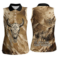 Buffalo Skull Native American Women Sleeveless Polo Shirt Tribal Symbols and Mountain Scene Great Herd and Plains Guardians - Wonder Print Shop