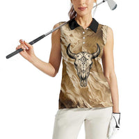 Buffalo Skull Native American Women Sleeveless Polo Shirt Tribal Symbols and Mountain Scene Great Herd and Plains Guardians - Wonder Print Shop