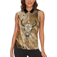 Buffalo Skull Native American Women Sleeveless Polo Shirt Tribal Symbols and Mountain Scene Great Herd and Plains Guardians - Wonder Print Shop