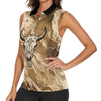 Buffalo Skull Native American Women Sleeveless Polo Shirt Tribal Symbols and Mountain Scene Great Herd and Plains Guardians - Wonder Print Shop