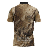 Buffalo Skull Native American Zipper Polo Shirt Tribal Symbols and Mountain Scene Great Herd and Plains Guardians - Wonder Print Shop