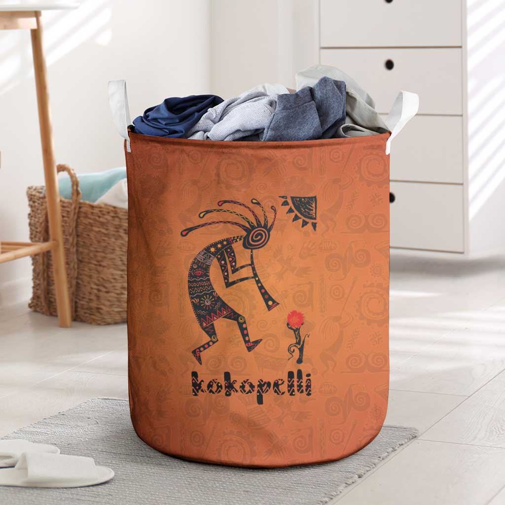 Kokopelli Tribal Laundry Basket Native American Southwestern Petroglyph Patterns Sunset Landscape - Wonder Print Shop