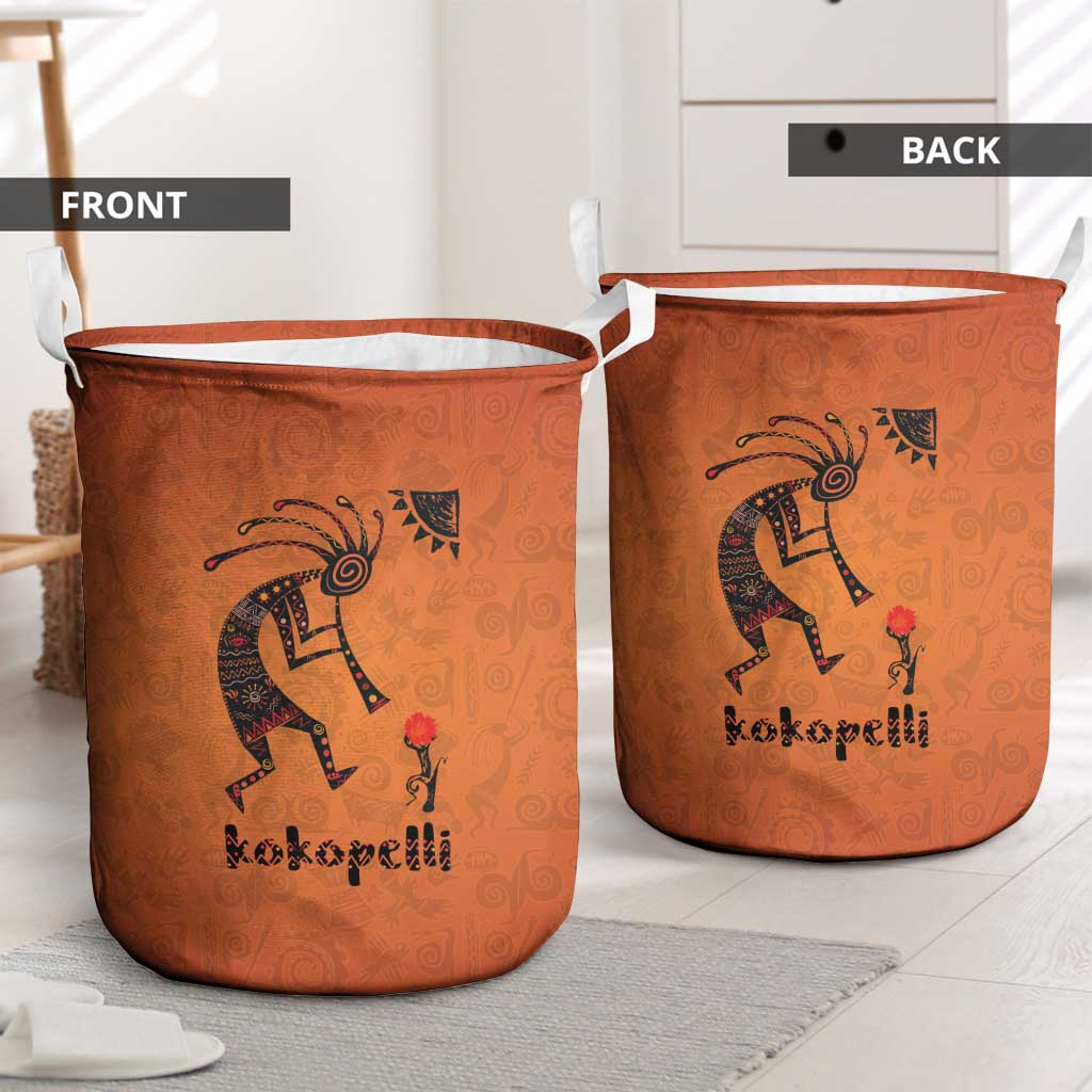 Kokopelli Tribal Laundry Basket Native American Southwestern Petroglyph Patterns Sunset Landscape - Wonder Print Shop
