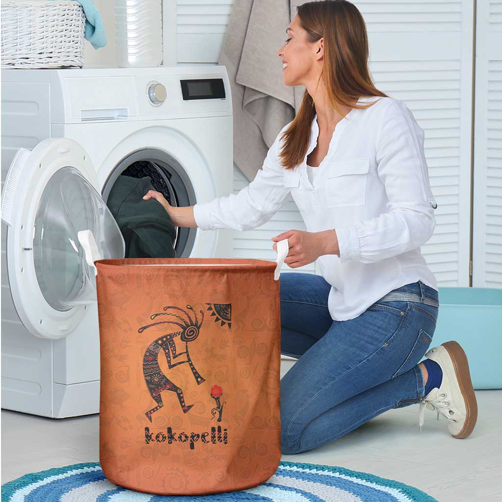 Kokopelli Tribal Laundry Basket Native American Southwestern Petroglyph Patterns Sunset Landscape - Wonder Print Shop